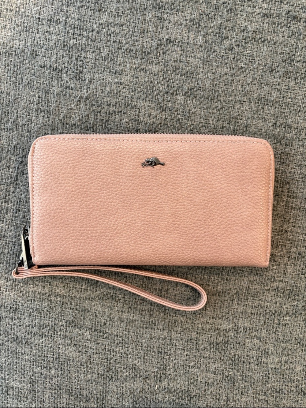 Roots Taupe Wristlet Wallet - Soft Pebbled Leather